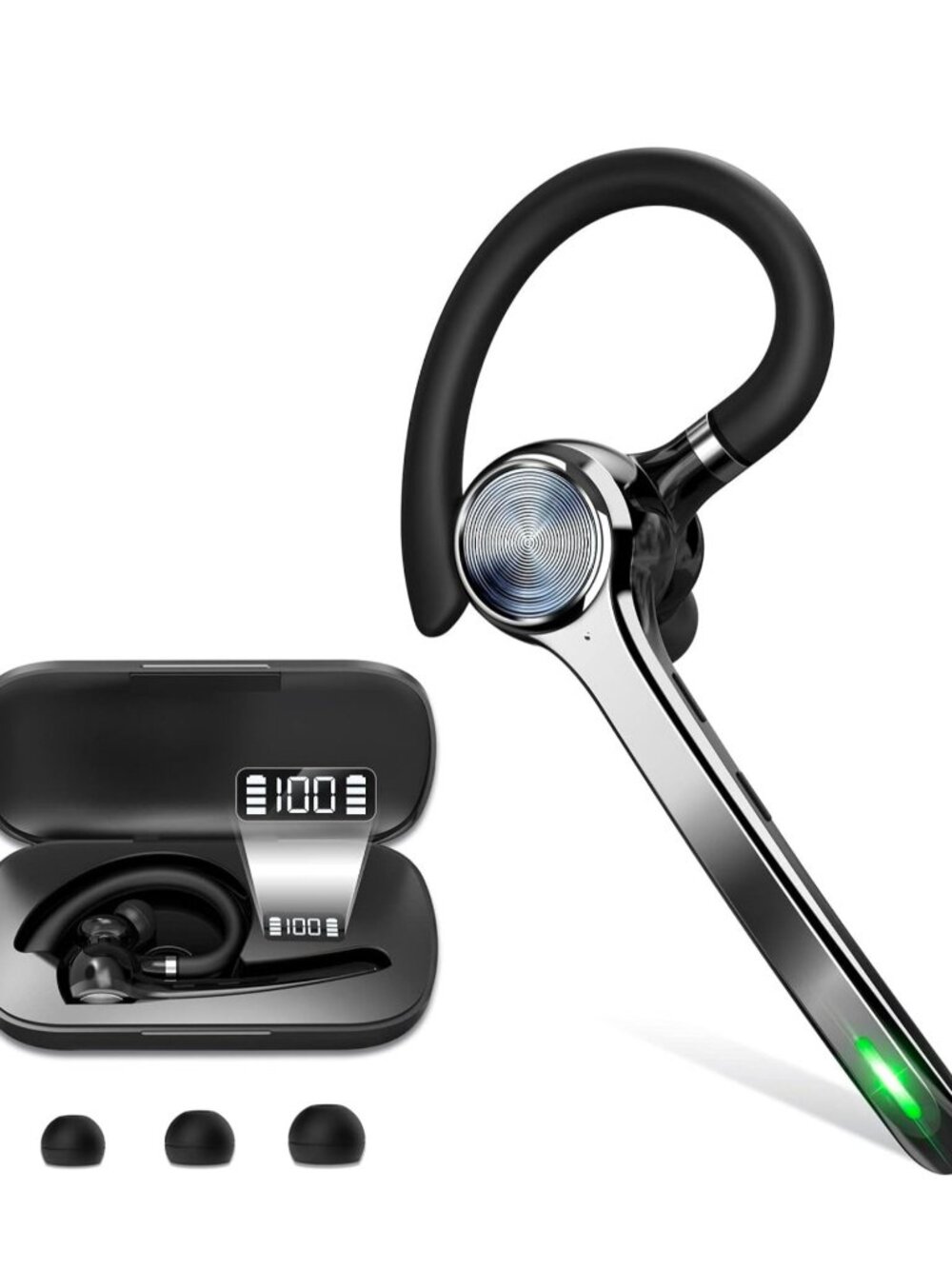 HEIBAS ✦ Bluetooth Headset Wireless Earpiece ✦ 500mAh Case 72H Talk Time V5.1